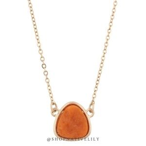 NWT Jane Marie Women's Dainty Druzy Triangle Gold Chain Necklace, Burnt Orange